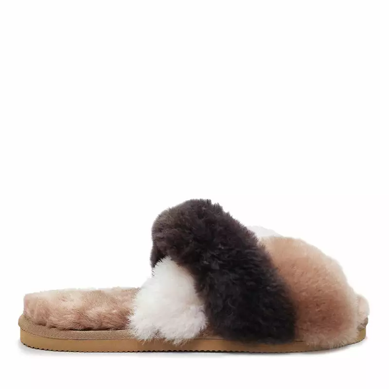 Koalabi Calico Sheepskin Flufffy Slide