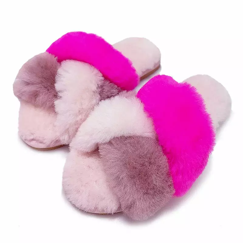 Koalabi Calico Sheepskin Flufffy Slide - Image 4