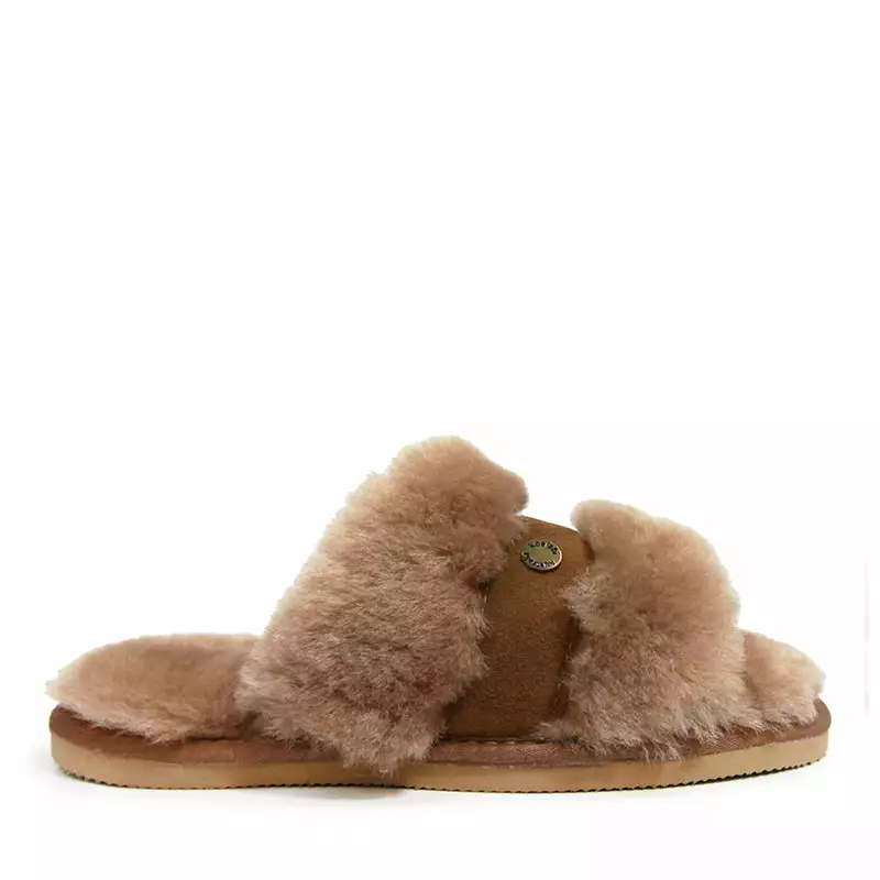 Koalabi Goldie Fluffy Sheepskin Slides - Image 3
