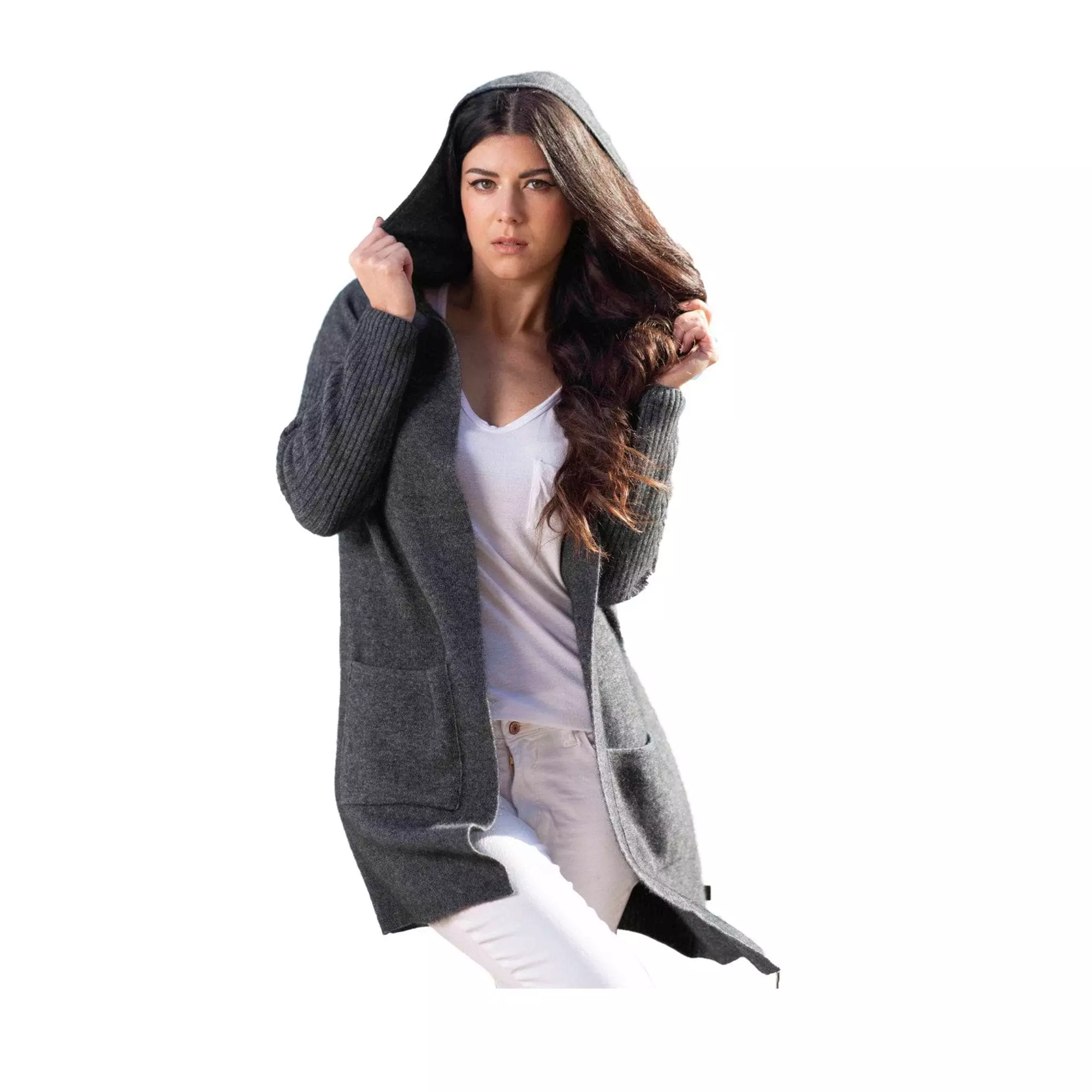 Koru Premium Possum And Merino Wool- Hooded Longline Cardigan - Image 5